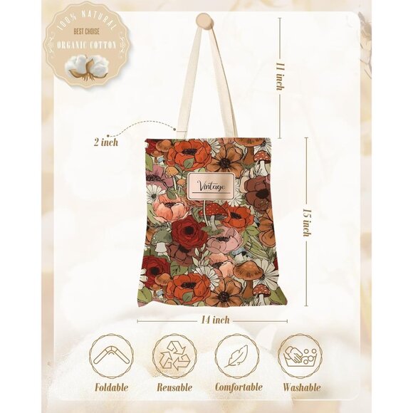 Fashionable Aesthetic Tote Bag for Travel, Shopping - Red Mushroom Design - Picture 3 of 6